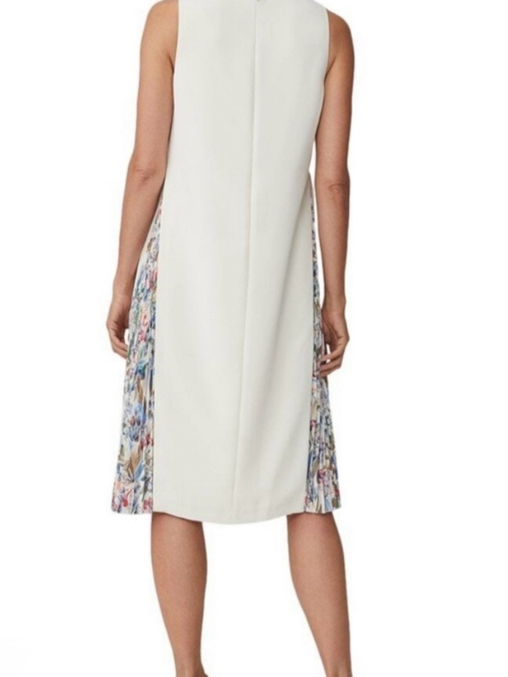 Sleeveless Cream Midi Dress with Floral Side Panels
